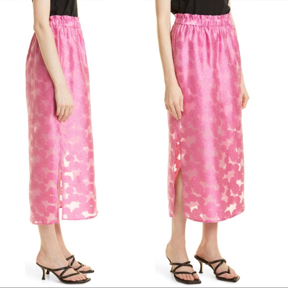 NWT Samsoe Samsoe Bansa Pink Floral jacquard Midi Skirt